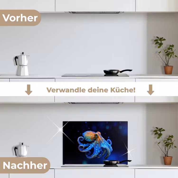 Octopus - Stippen - Blauw - Zee keuken achterwand spatscherm klein -voor_na_DE