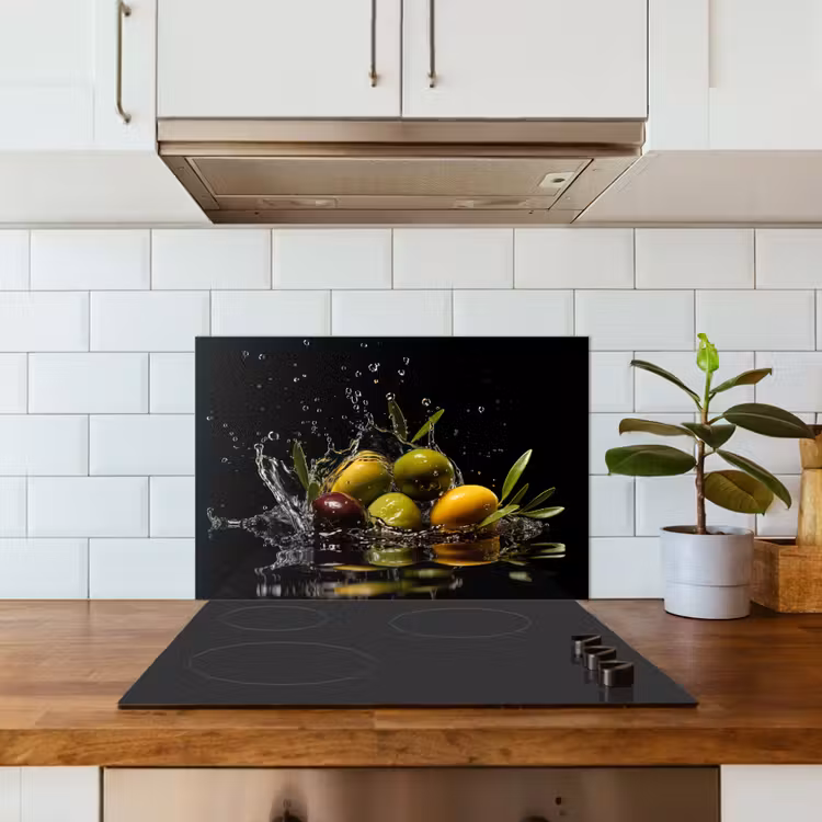 Olijven - Groen - Water - Zwart keuken achterwand spatscherm klein -sfeer2