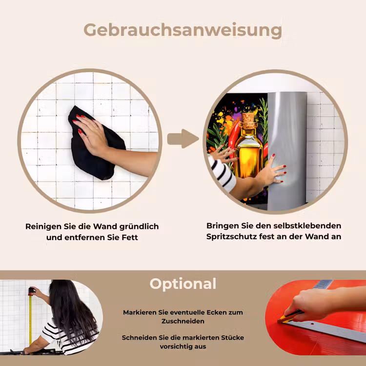Olijfolie - Graffiti - Peper - Olijven - Modern keuken achterwand spatscherm klein -gebruiksaanwijzing_DE