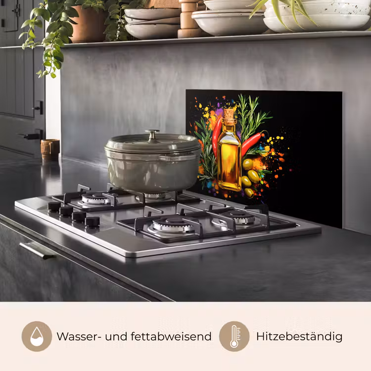 Olijfolie - Graffiti - Peper - Olijven - Modern keuken achterwand spatscherm klein -usp_DE