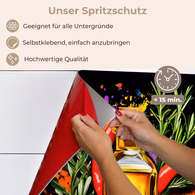 Olijfolie - Graffiti - Peper - Olijven - Modern keuken achterwand spatscherm klein -spatscherm_DE