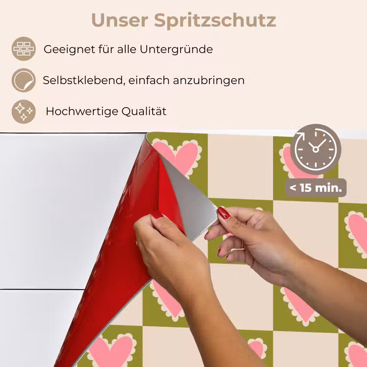Olijfgroen - Hartjes - Patroon - Retro keuken achterwand spatscherm klein 900 -spatscherm_DE
