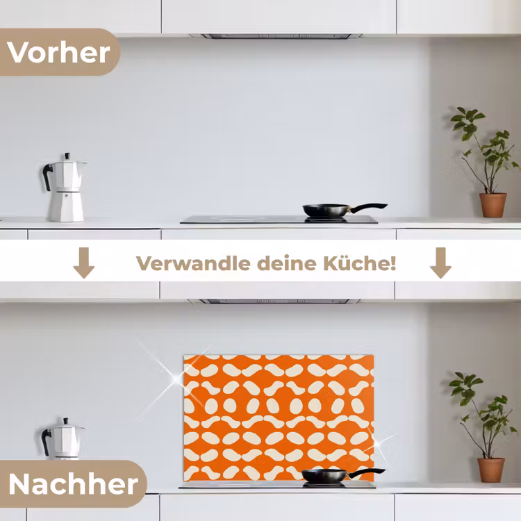 Oranje - Organische vormen - Wit keuken achterwand spatscherm klein 900 -voor_na_DE
