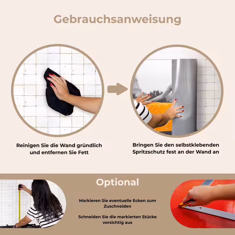 Sinaasappel - Eiffeltoren - Vrouw keuken achterwand spatscherm klein -gebruiksaanwijzing_DE