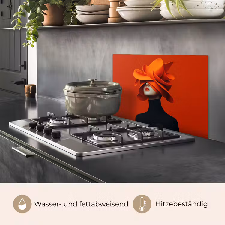 Oranje - Hoed - Vrouw keuken achterwand spatscherm klein -usp_DE