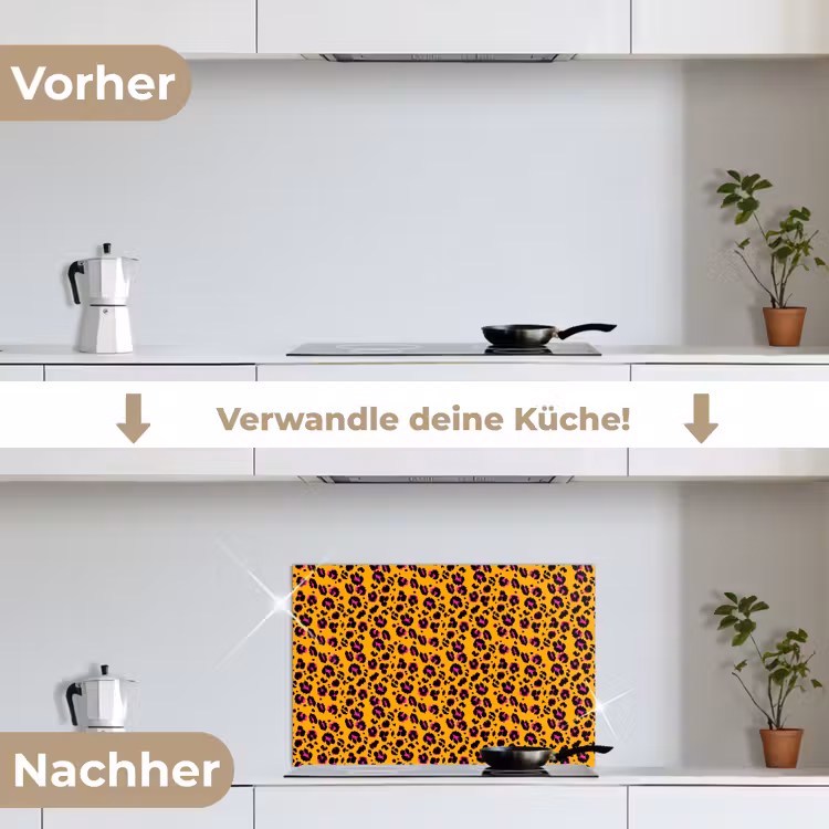 Oranje - Roze - Panterprint keuken achterwand spatscherm klein 900 -voor_na_DE