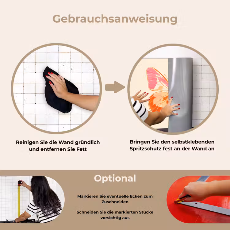 Oranje - Vlinder - Minimalistisch keuken achterwand spatscherm klein -gebruiksaanwijzing_DE