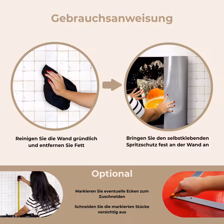 Sinaasappel - Stilleven - Water - Zwart - Fruit keuken achterwand spatscherm klein -gebruiksaanwijzing_DE