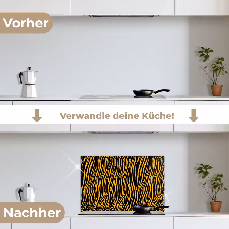 Oranje - Tijger - Zwart - Patroon keuken achterwand spatscherm klein 900 -voor_na_DE