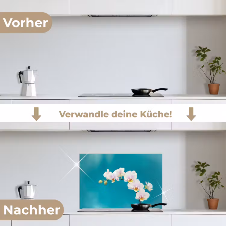 Orchidee - Bloemen - Plant - Wit - Paars keuken achterwand spatscherm klein -voor_na_DE