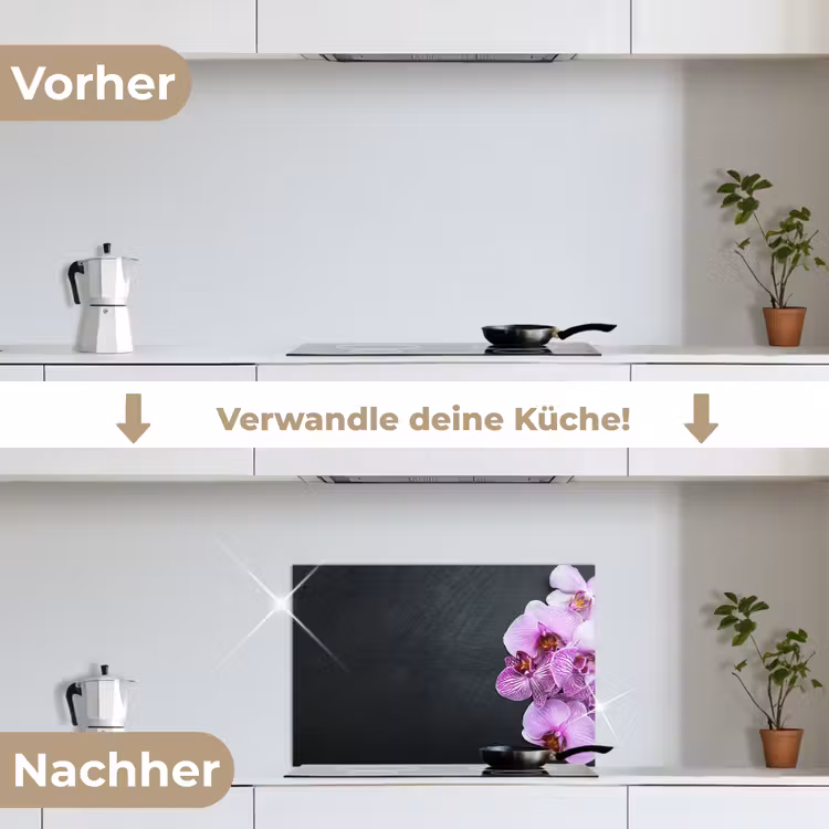 Orchidee - Bloemen - Roze - Flora keuken achterwand spatscherm klein -voor_na_DE