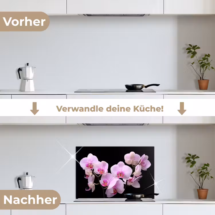 Orchidee - Bloemen - Roze - Flora keuken achterwand spatscherm klein -voor_na_DE