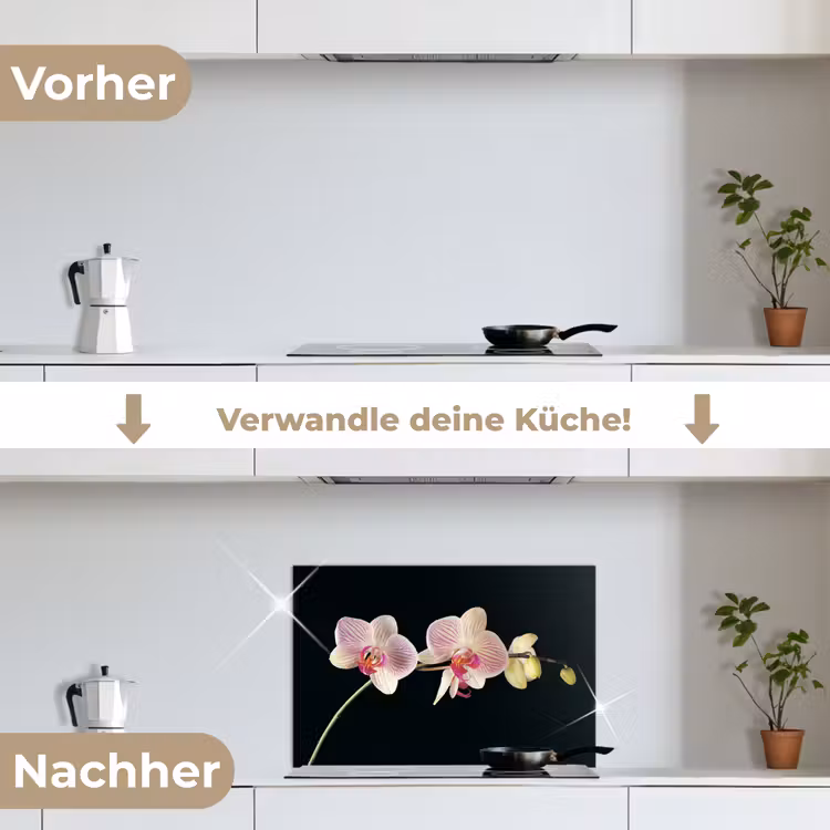 Orchidee - Bloemen - Zwart - Roze - Knoppen keuken achterwand spatscherm klein -voor_na_DE