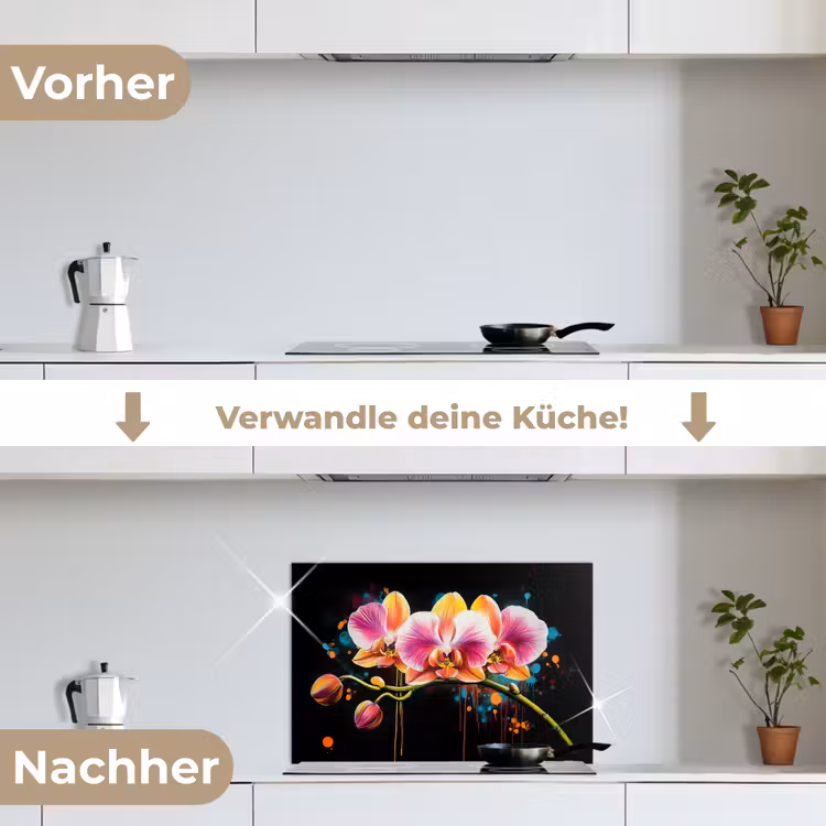 Orchidee - Graffiti - Kleurrijk - Bloemen - Abstract keuken achterwand spatscherm klein -voor_na_DE