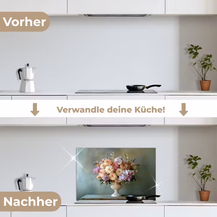 Orchidee - Boeket - Vaas - Bloemen keuken achterwand spatscherm klein -voor_na_DE