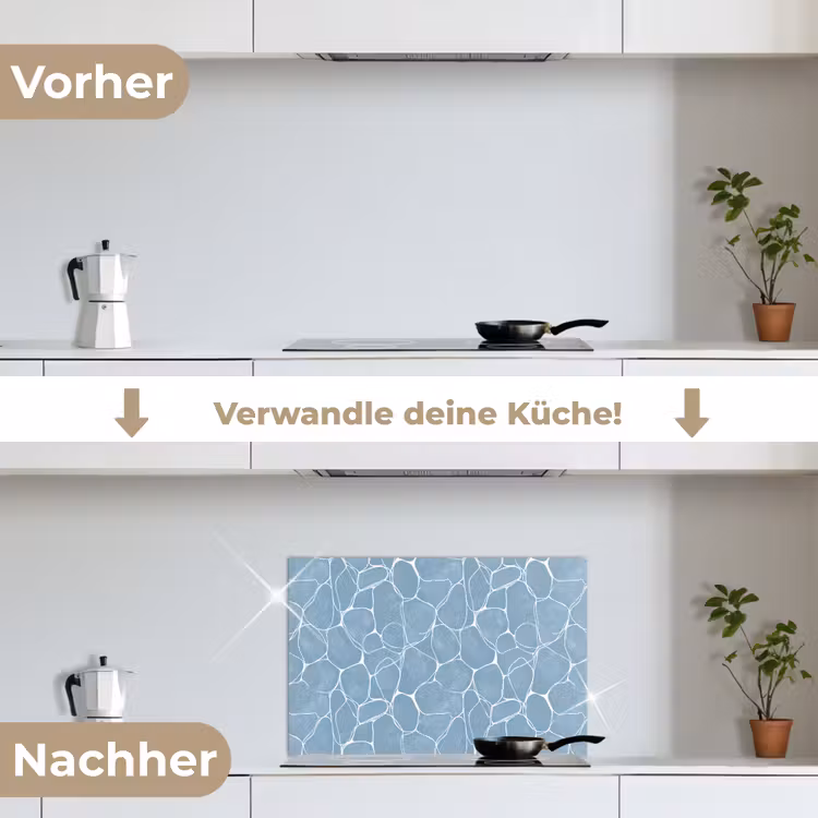 Organisch - Patroon - Blauw keuken achterwand spatscherm klein 900 -voor_na_DE