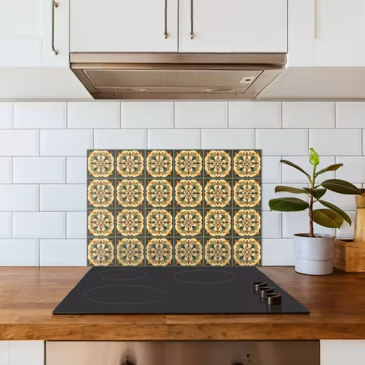 Ornament - Patroon - Groen keuken achterwand spatscherm klein 900 -sfeer2