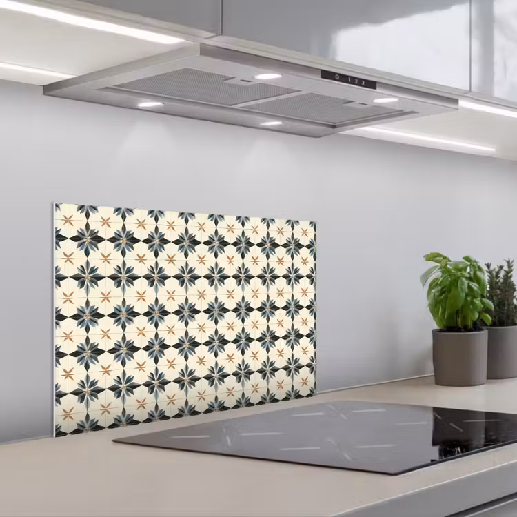 Sierlijk - Ornament - Blauw keuken achterwand spatscherm klein 900 -3d_schuin