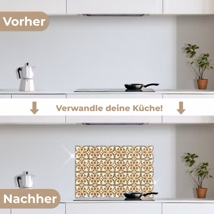 Siertegel - Patroon - Bruin keuken achterwand spatscherm klein 900 -voor_na_DE