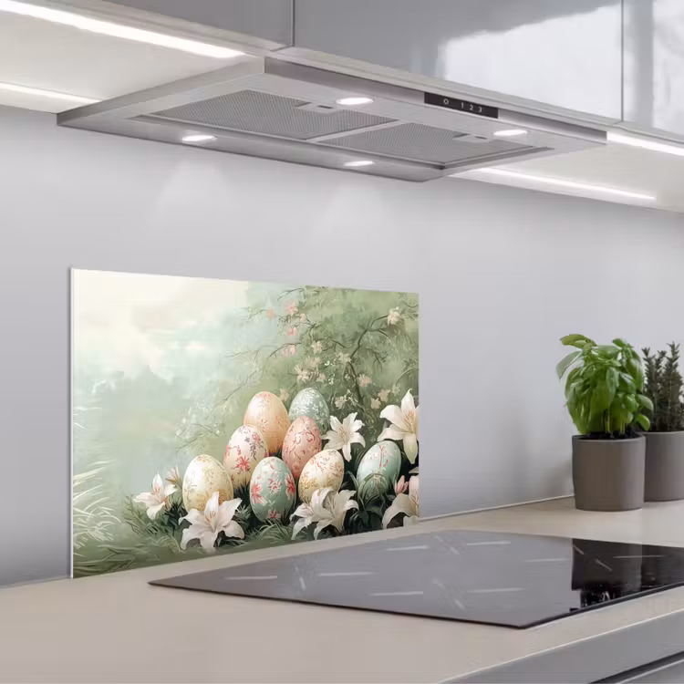 Paaseieren - Pasteltinten - Bloemen keuken achterwand spatscherm klein -3d_schuin
