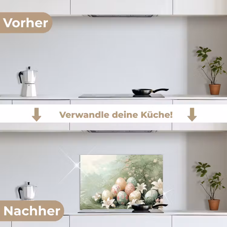 Paaseieren - Pasteltinten - Bloemen keuken achterwand spatscherm klein -voor_na_DE