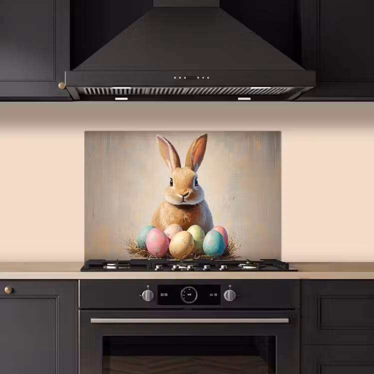 Paashaas - Pastel - Eieren keuken achterwand spatscherm klein -sfeer1