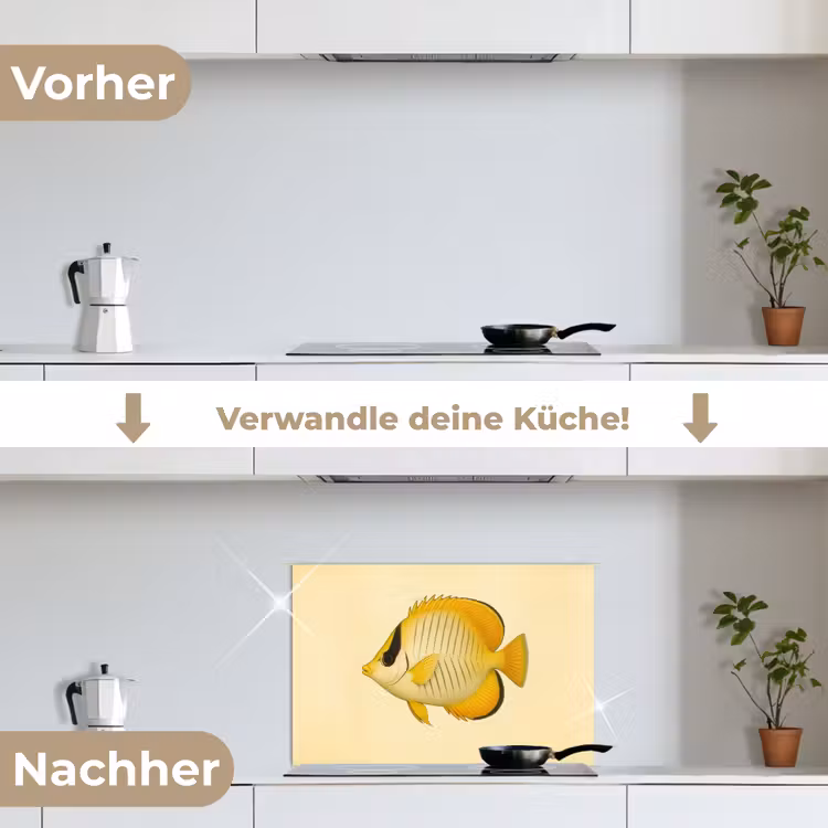 Ovaal - Vis - Geel - Schubben keuken achterwand spatscherm klein -voor_na_DE