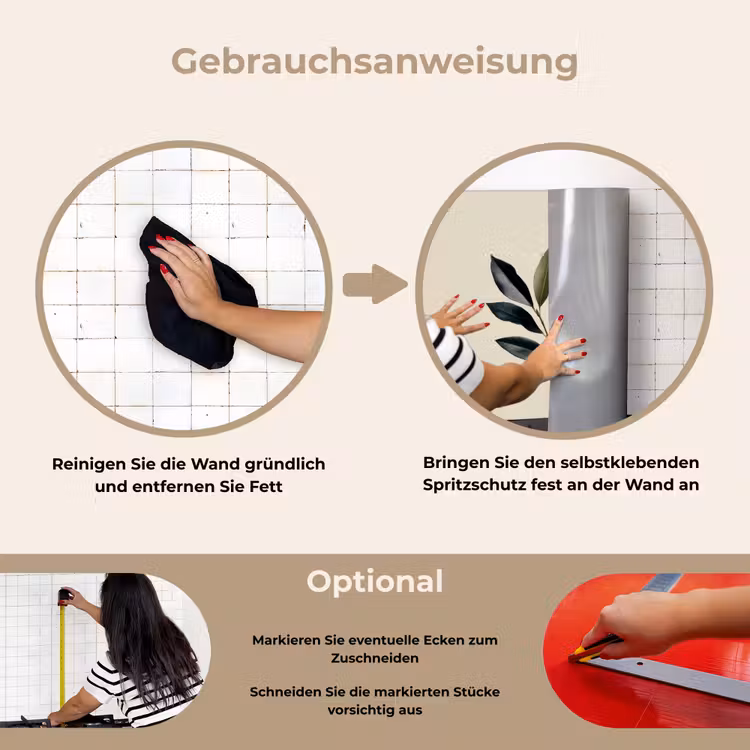 Ovaal - Olijfgroen - Simpel keuken achterwand spatscherm klein -gebruiksaanwijzing_DE