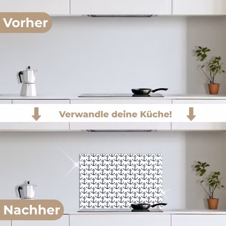 Oceaan - Anker - Blauw - Wit keuken achterwand spatscherm klein 900 -voor_na_DE