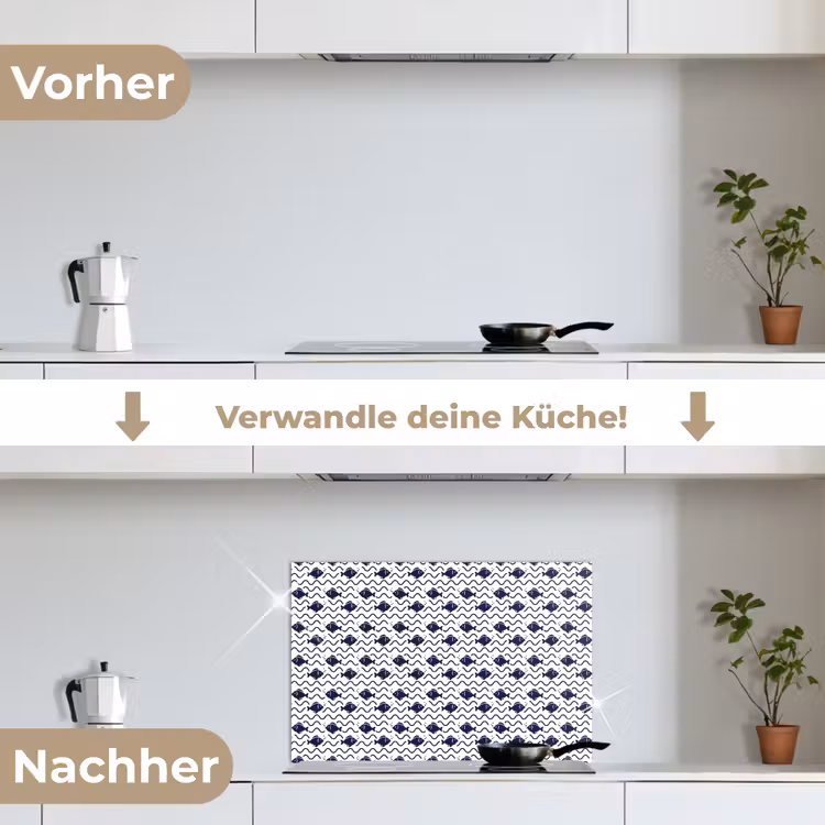 Oceaan - Visachtig - Blauw - Wit keuken achterwand spatscherm klein 900 -voor_na_DE