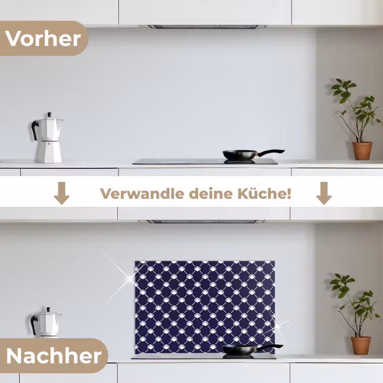 Oceaan - Schelp - Blauw - Wit keuken achterwand spatscherm klein 900 -voor_na_DE