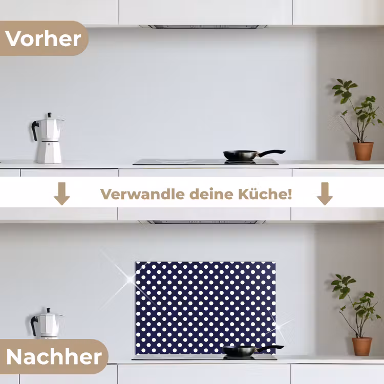 Oceaan - Stippen - Blauw - Wit keuken achterwand spatscherm klein 900 -voor_na_DE
