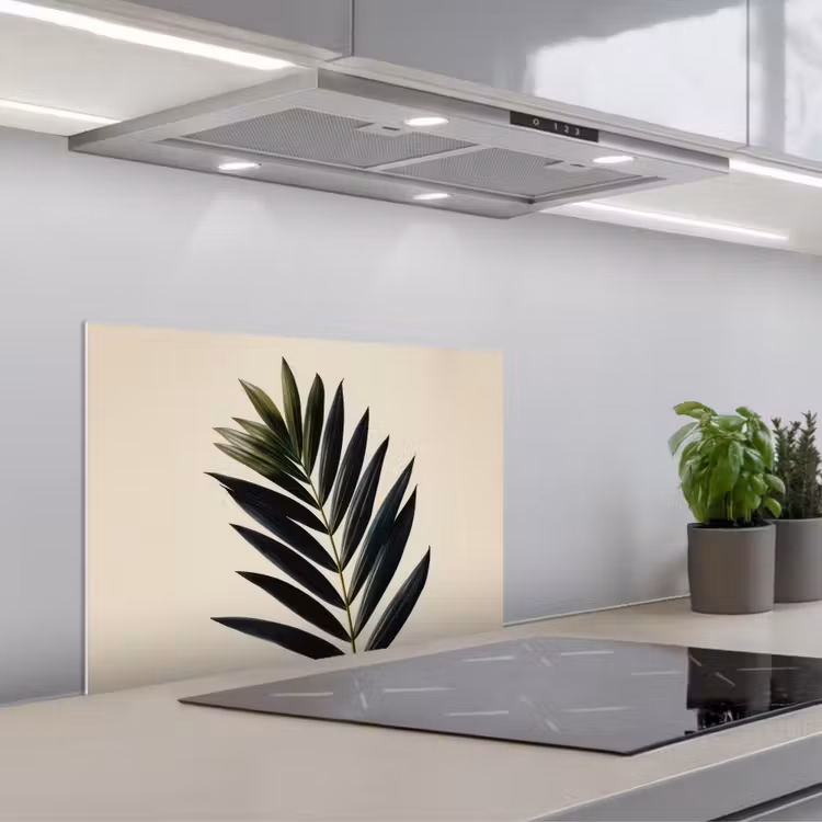 Palmblad - Donkere bladen - Subtiel keuken achterwand spatscherm klein -3d_schuin
