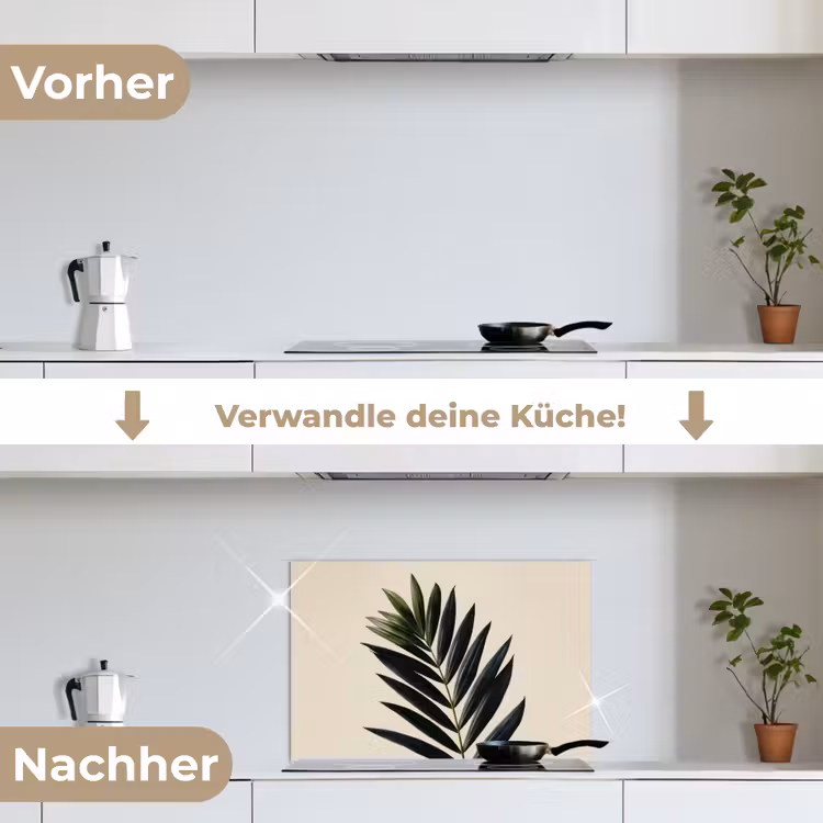 Palmblad - Donkere bladen - Subtiel keuken achterwand spatscherm klein -voor_na_DE