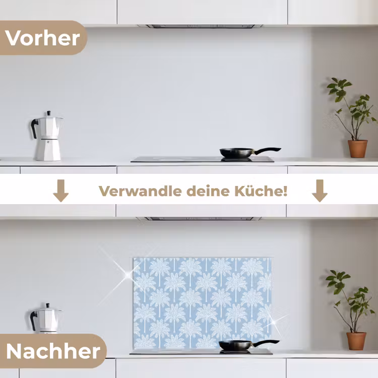 Palmboom - Modern - Blauw keuken achterwand spatscherm klein 900 -voor_na_DE