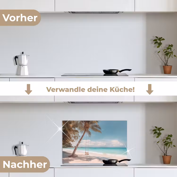 Palmboom - Schommel - Strand - Lucht keuken achterwand spatscherm klein -voor_na_DE