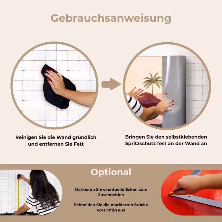 Palmbomen - Abstract - Zon - Heuvels keuken achterwand spatscherm klein -gebruiksaanwijzing_DE