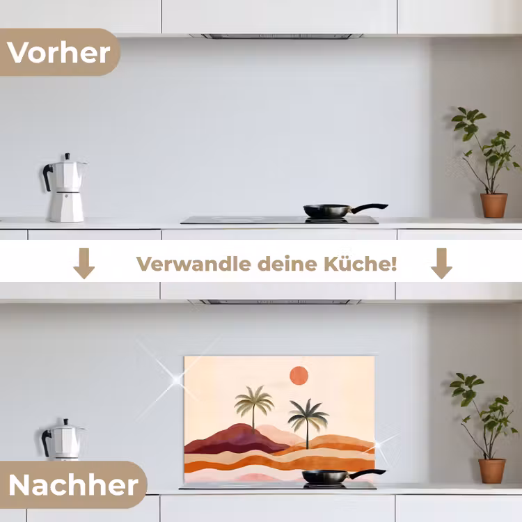 Palmbomen - Abstract - Zon - Heuvels keuken achterwand spatscherm klein -voor_na_DE