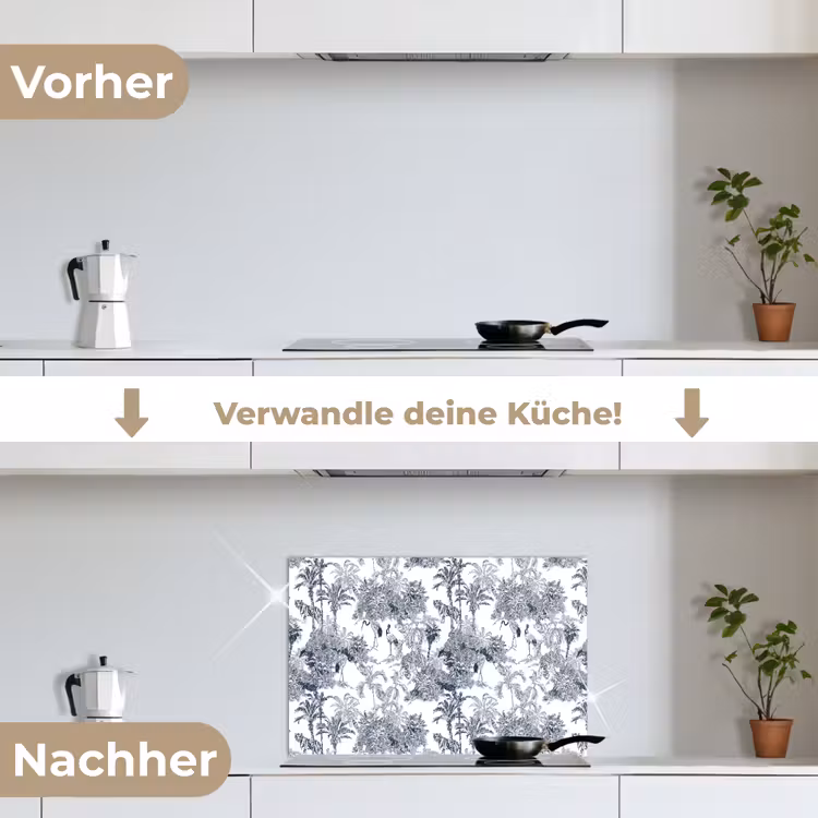 Palmbomen - Jungle - Abstract - Blauw keuken achterwand spatscherm klein 900 -voor_na_DE