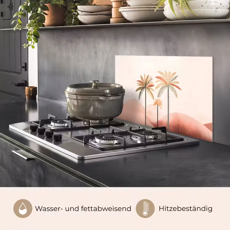 Palmbomen - Heuvels - Minimalistisch - Zachtroze keuken achterwand spatscherm klein -usp_DE
