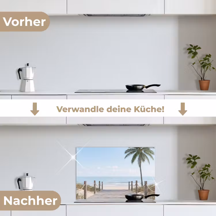Palmbomen - Pad - Horizon keuken achterwand spatscherm klein -voor_na_DE