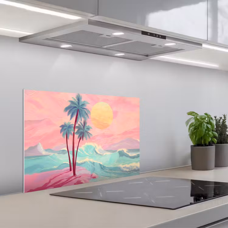 Palmbomen - Golven - Zee keuken achterwand spatscherm klein -3d_schuin