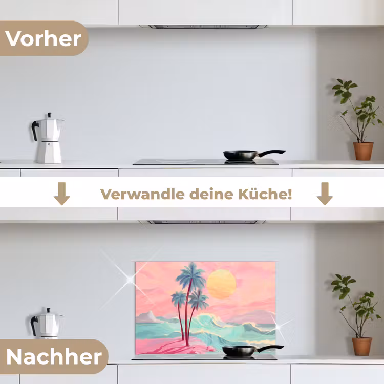 Palmbomen - Golven - Zee keuken achterwand spatscherm klein -voor_na_DE