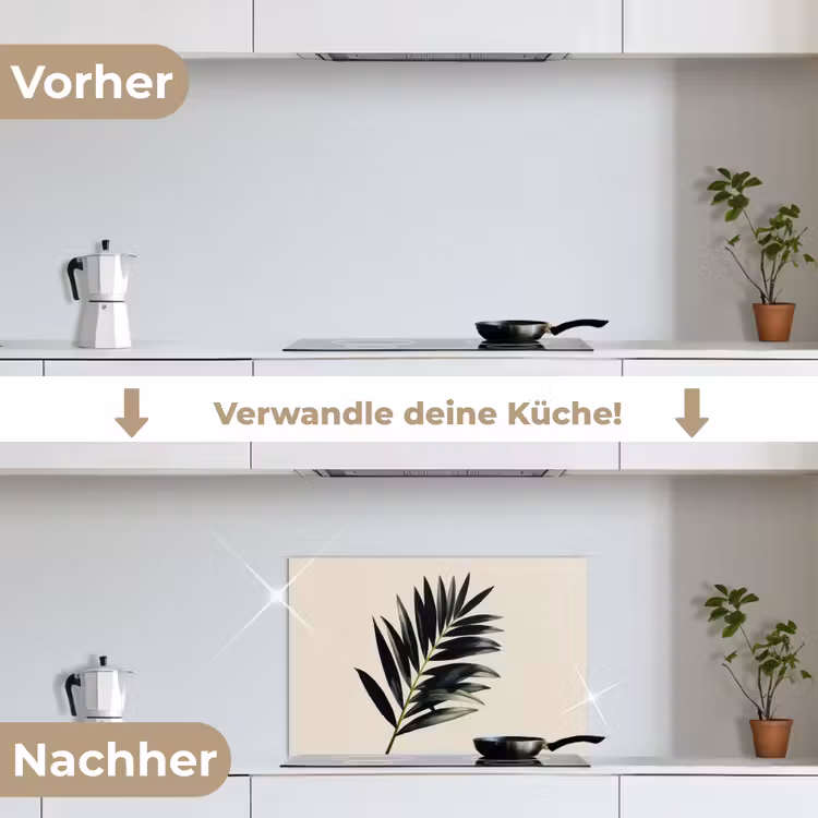 Palmblad - Subtiel - Groen - beige keuken achterwand spatscherm klein -voor_na_DE