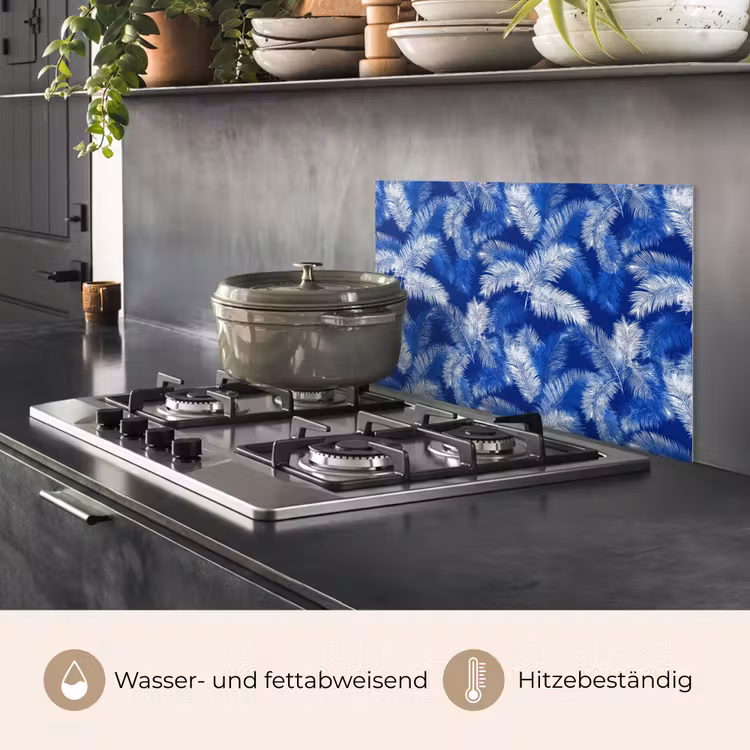 Palmblad - Patroon - Blauw keuken achterwand spatscherm klein 900 -usp_DE