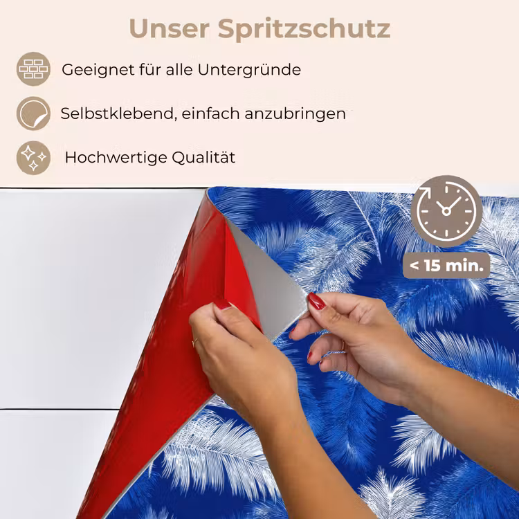Palmblad - Patroon - Blauw keuken achterwand spatscherm klein 900 -spatscherm_DE