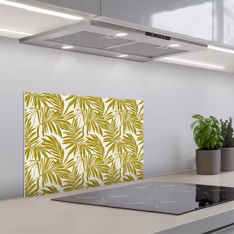 Palmblad - Patroon - Groen keuken achterwand spatscherm klein 900 -3d_schuin