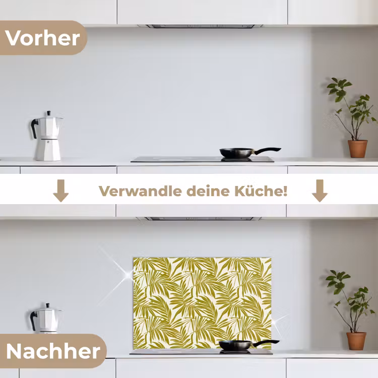 Palmblad - Patroon - Groen keuken achterwand spatscherm klein 900 -voor_na_DE