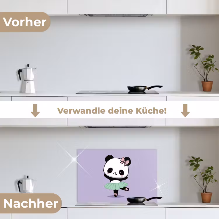 Panda - Paars - Sierlijk - Kawaii keuken achterwand spatscherm klein -voor_na_DE