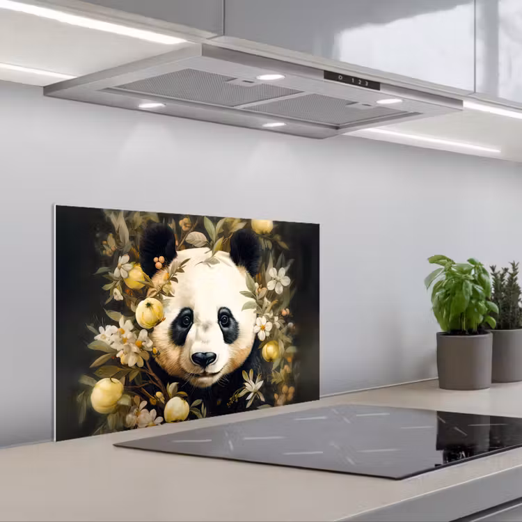 Panda - Pandabeer - Wilde dieren - Natuur - Bloemen keuken achterwand spatscherm klein -3d_schuin